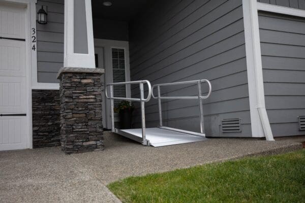 A ramp is shown outside of a house.