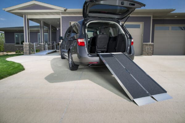 A car with a ramp in the back of it