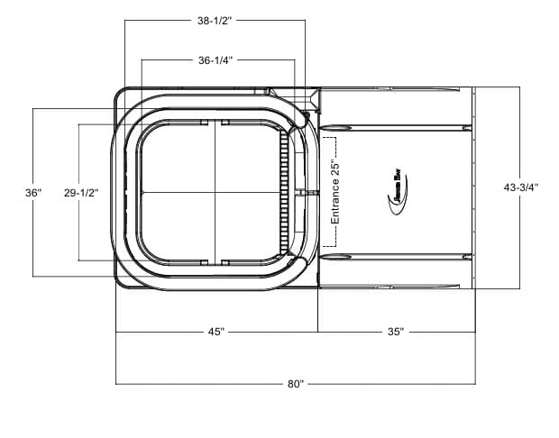 A drawing of the top view of a toilet.